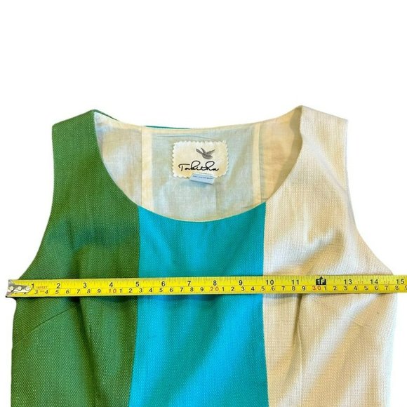 Anthropologie Tabitha Blue Green Color Block Canvas Tank A-Line Dress Womens 2 - Picture 4 of 5